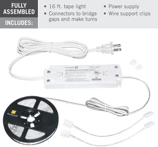 Alt view image 2 of 7 - 421502 Ribbon Flex Home LED Tape Light Kit, 16 ft, AC Dimmable (3000K) 300 LED Lights