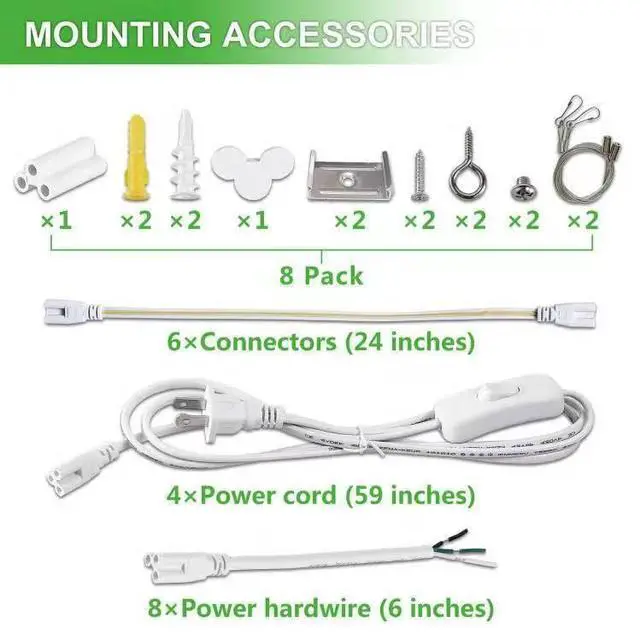 Alt view image 6 of 7 - 8Pack 4FT LED Shop Light Garage Lights,50W 6000K 7500LM White Light,Hanging/Surface Mount,T8 4FT Tube Lamp for Warehouse Workshop Basement,Linkable LED Shop Lights,Plug and Play