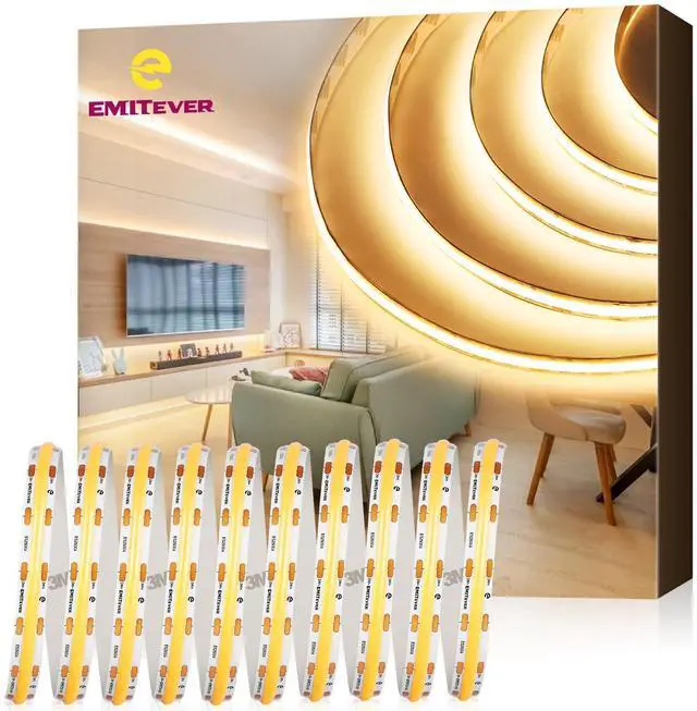 Main image of COB LED Strip Lights Warm White 32.8ft, 3000K 24V Dimmable Tape Light Premium High Density, 305LM+/ft, 4800LEDs, Ra 90+, 3W/FT, UL Listed for Cabinets, Shelves(Power Supply Sold Separately)