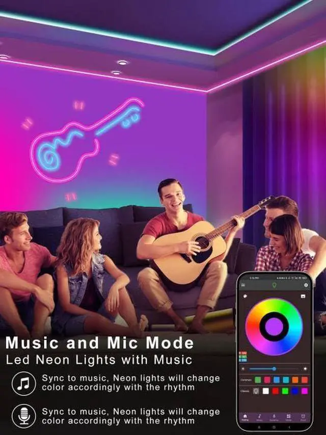 Alt view image 4 of 6 - 100FT Led Neon Rope Lights Music Sync, RGB Led Strip Lights Outdoor, Neon Led Light Strip with Remote & App Control, DIY Flexible Led Lights for Bedroom, Gaming, Party, Room Decor (2 * 50FT)