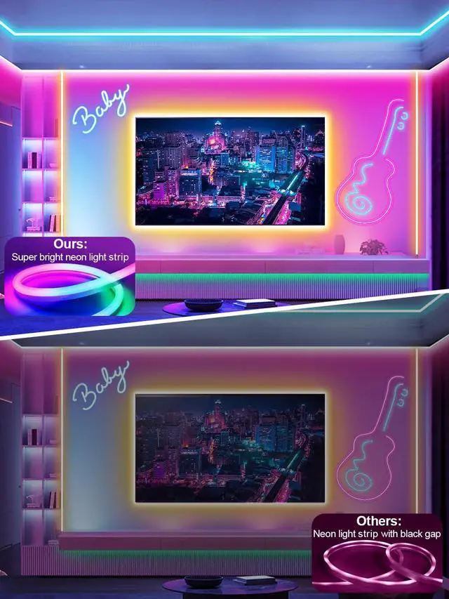 Alt view image 3 of 6 - 100FT Led Neon Rope Lights Music Sync, RGB Led Strip Lights Outdoor, Neon Led Light Strip with Remote & App Control, DIY Flexible Led Lights for Bedroom, Gaming, Party, Room Decor (2 * 50FT)