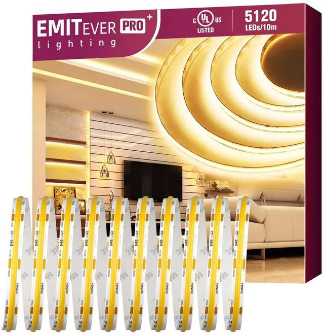 Main image of COB LED Strip Lights Warm White, 3000K Tape Light Premium High Density, DC 24V, 400+Lumens/ft, 5120LEDs/Spool, Ra 90+, 32.8ft/10m, UL Listed 5 Year After-Service(Power Supply Sold Separately)