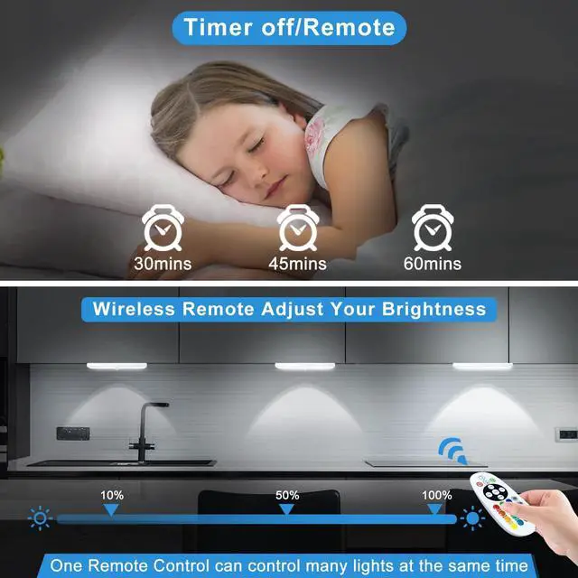 Alt view image 4 of 7 - Under Cabinet Lighting Wireless with Remote, 48 LED Rechargeable Under Cabinet Lights, Kitchen Counter Lights Dimmable LED Closet Light RGB Bar for Shelf, Car, Hallway, 15 Color Changing, 6 Pack