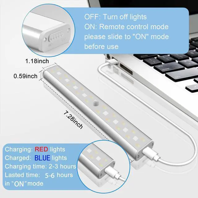 Alt view image 6 of 7 - Under Cabinet Lighting Wireless with Remote, 48 LED Rechargeable Under Cabinet Lights, Kitchen Counter Lights Dimmable LED Closet Light RGB Bar for Shelf, Car, Hallway, 15 Color Changing, 6 Pack