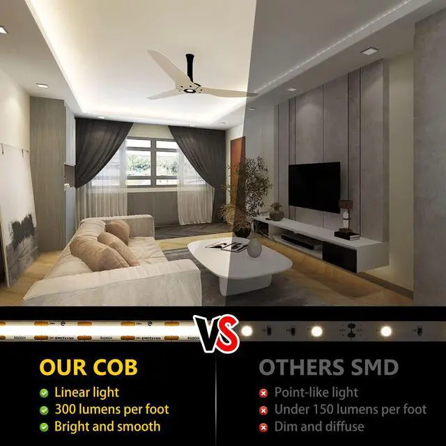 Alt view image 2 of 7 - COB LED Strip Lights Neutral White, 4000K Tape Light Premium High Density, 24V, 300+Lumens/ft, 4800LEDs/Spool, Ra 90+, 32.8ft, 3W/ft,