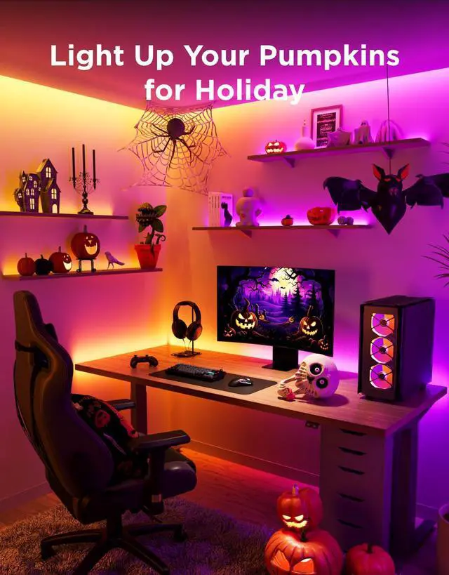 Alt view image 2 of 6 - 65.6ft RGBIC LED Strip Lights, Color Changing LED Strips, App Control via Bluetooth, Smart Segmented Control, Multiple Scenes, Enhanced Music Sync LED Lights for Bedroom, Home Decor (2 X 32.8ft)