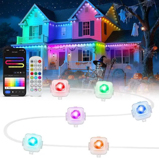 Main image of Permanent Outdoor Lights, 100ft Smart Eave Lights with 72 LED Lights, IP67 Waterproof, App Control, Outdoor String Lights, DIY RGB+IC Light for House Christmas Halloween Decorations, White