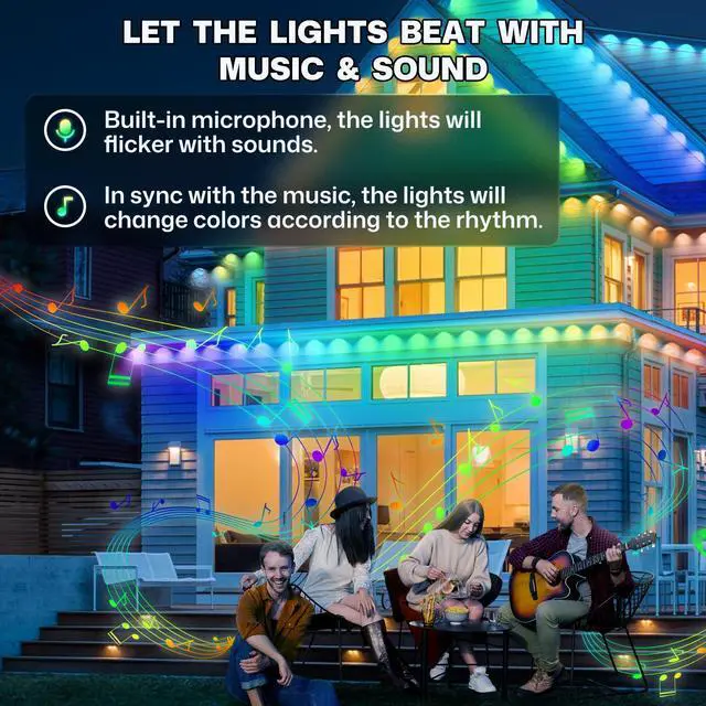 Alt view image 6 of 7 - Permanent Outdoor Lights, 100ft Smart Eave Lights with 72 LED Lights, IP67 Waterproof, App Control, Outdoor String Lights, DIY RGB+IC Light for House Christmas Halloween Decorations, White
