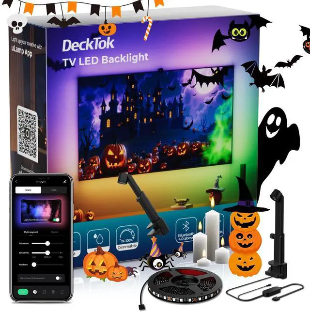 Main image of DecTok TV LED Backlight 15.5ft - TV Lights That Change with Screen for 55-75'' RGB LED Strip Light Cuttable with Smart App Control Game & Music Sync Color Changing Light for Halloween Home Decorations