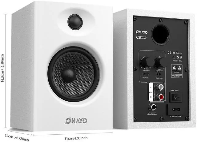 Alt view image 2 of 7 - 60W Computer Speakers for Gaming and Music, Active Bluetooth 5.3, Stereo 2.0 Speakers for Desktop PC Monitor or Laptop, Surround Sound Speaker, 3.5 mm Aux RCA Input, USB-Powered, 1 Pair, White