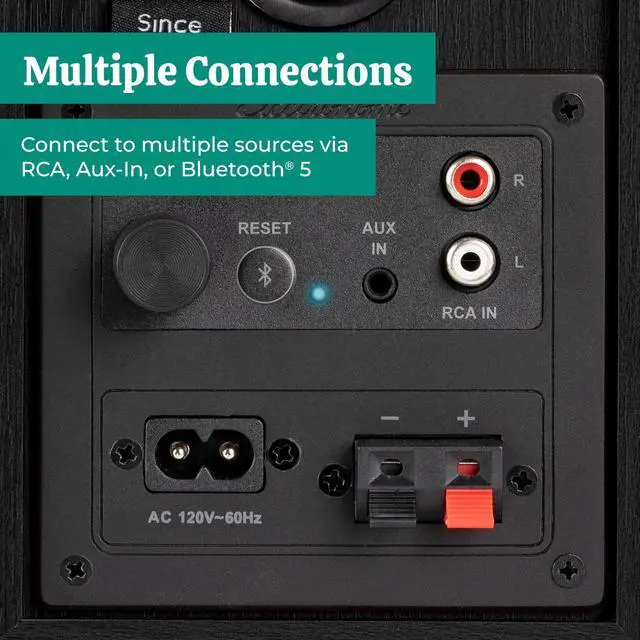 Alt view image 6 of 7 - Huntley Powered Bookshelf Speakers with Built-in Amplifier and 3" Drivers for Turntable, TV, PC and Wireless Music Streaming Featuring Bluetooth 5, RCA and Aux (EB10B)