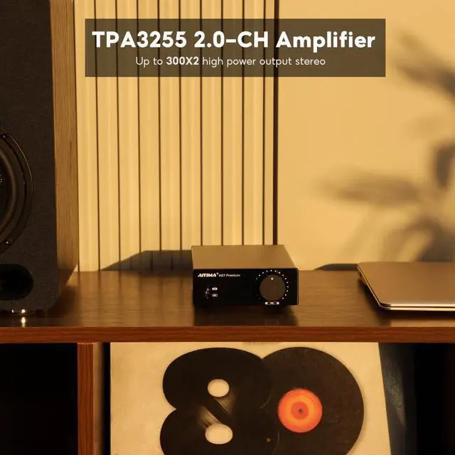 Alt view image 5 of 7 - A07 Premium TPA3255 Power Amplifier 300Wx2 HiFi Class D Amp Mini 2 Channel Stereo Amplifier with Pre-Out for Desktop Bookshelf Speaker Home Audio System & DC 32V Power Adapter (A07 Premium)