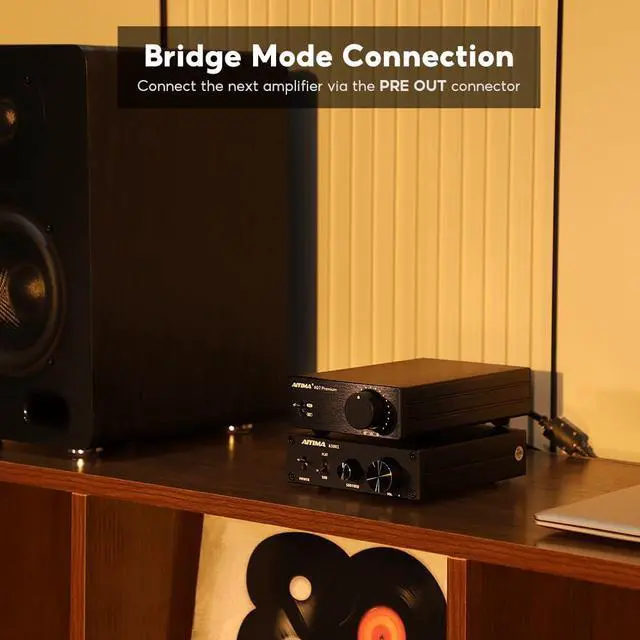 Alt view image 6 of 7 - A07 Premium TPA3255 Power Amplifier 300Wx2 HiFi Class D Amp Mini 2 Channel Stereo Amplifier with Pre-Out for Desktop Bookshelf Speaker Home Audio System & DC 32V Power Adapter (A07 Premium)