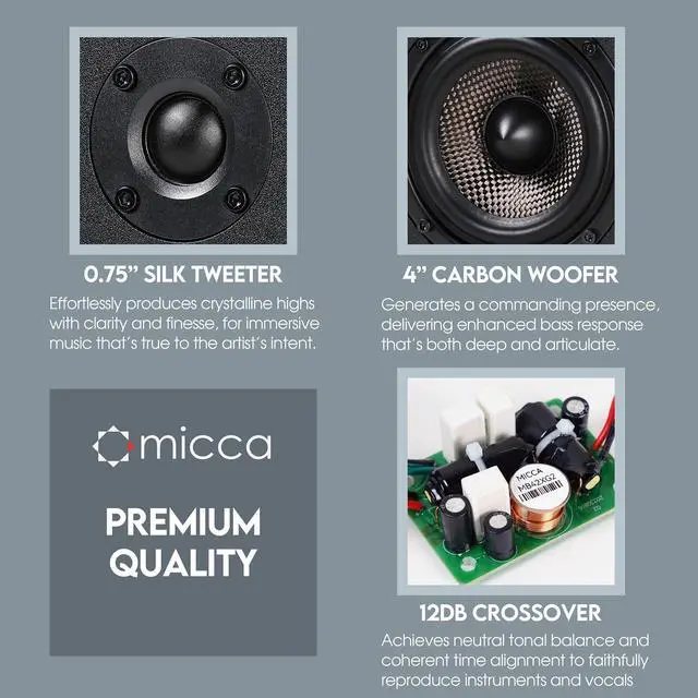 Alt view image 5 of 7 - MB42X G2 Premium 2-Way Passive Bookshelf Speakers, Stereo Pair, Black | Amplifier Required, Upgraded 4-Inch Carbon-Fiber Woofer, 0.75-Inch Silk-Dome Tweeter, Desktop, Home Theater, Surround Sound