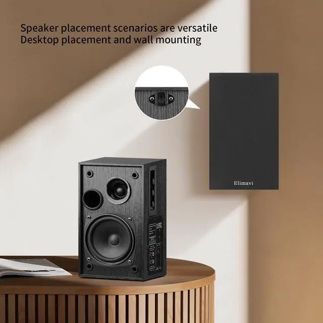 Alt view image 2 of 7 - Powered Bookshelf Speakers 35W RMS,Record Player Speakers with 4'' Woofer and 1'' Tweeters with Wall Mounted for TV and PC,Turntable Speaker with RCA Input,Black