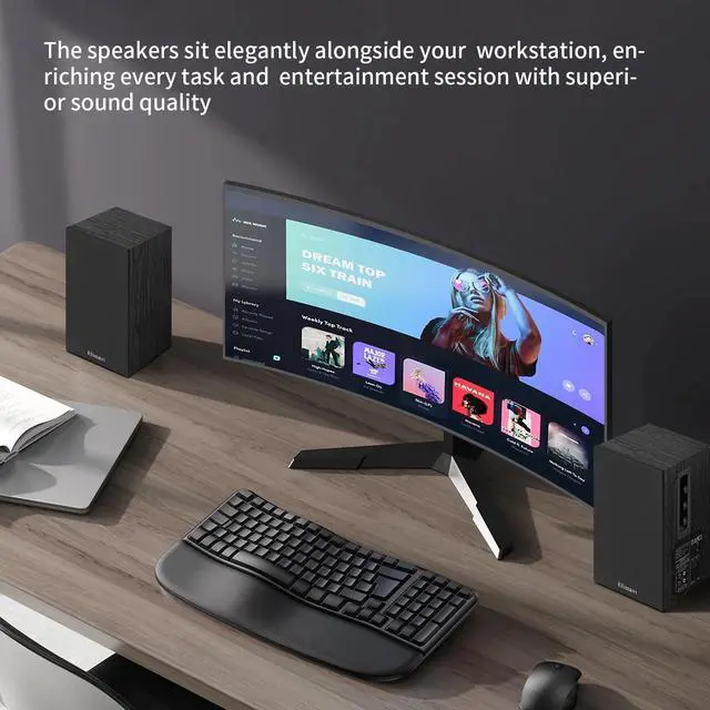 Alt view image 6 of 7 - Powered Bookshelf Speakers 35W RMS,Record Player Speakers with 4'' Woofer and 1'' Tweeters with Wall Mounted for TV and PC,Turntable Speaker with RCA Input,Black