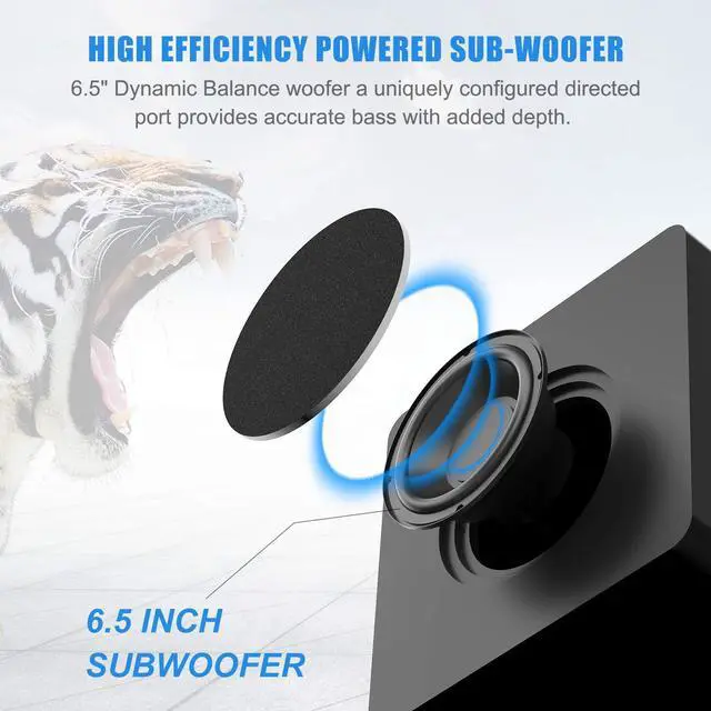Alt view image 3 of 7 - Powered Subwoofer, 6.5'' Side Firing Home Audio Sub, Deep Bass Response Subwoofers, Easy Setup with Home Theater Systems, TV, Speakers, RCA, LFE, AUX Input, High-Level Speaker Input & Output