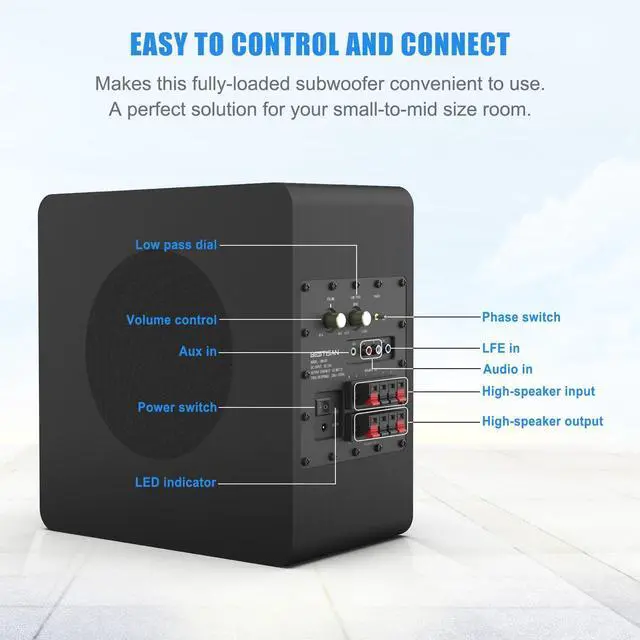 Alt view image 5 of 7 - Powered Subwoofer, 6.5'' Side Firing Home Audio Sub, Deep Bass Response Subwoofers, Easy Setup with Home Theater Systems, TV, Speakers, RCA, LFE, AUX Input, High-Level Speaker Input & Output