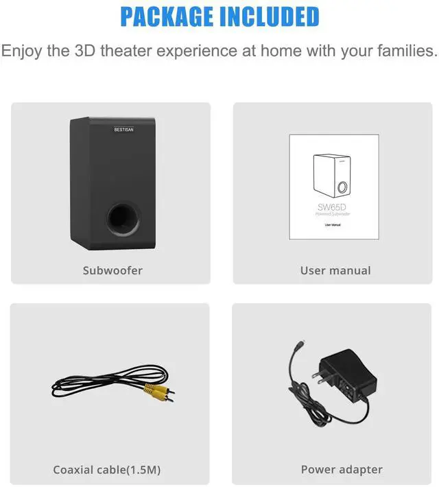 Alt view image 7 of 7 - Powered Subwoofer, 6.5'' Side Firing Home Audio Sub, Deep Bass Response Subwoofers, Easy Setup with Home Theater Systems, TV, Speakers, RCA, LFE, AUX Input, High-Level Speaker Input & Output