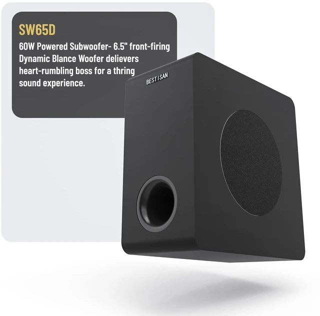 Alt view image 2 of 7 - Powered Subwoofer Home Audio, Small Subwoofer for Receiver 6.5 Side-Firing Woofer, Slim Compact Design, RCA, LFE, AUX Input, High-Level Speaker Input & Output