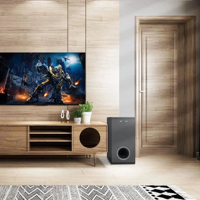 Alt view image 6 of 7 - Powered Subwoofer Home Audio, Small Subwoofer for Receiver 6.5 Side-Firing Woofer, Slim Compact Design, RCA, LFE, AUX Input, High-Level Speaker Input & Output