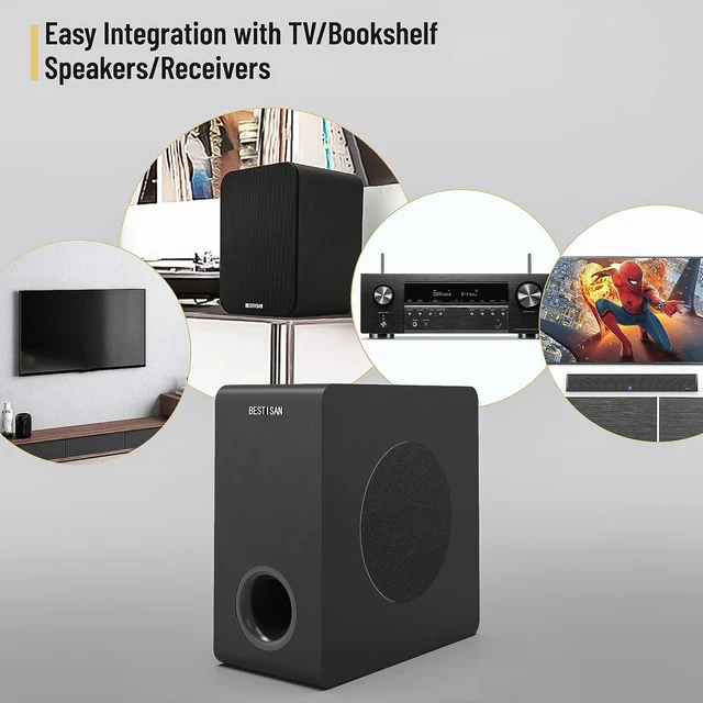 Alt view image 5 of 7 - Powered Subwoofer Home Audio, Small Subwoofer for Receiver 6.5 Side-Firing Woofer, Slim Compact Design, RCA, LFE, AUX Input, High-Level Speaker Input & Output
