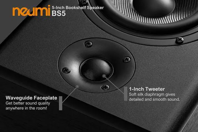 Alt view image 5 of 7 - NEUMI BS5 Passive Bookshelf Speakers, 5-Inch Woofer, Dark Wood, 1 Pair | 1-inch silk dome tweeter, rear ported cabinet, for home theater, stereo music and surround sound