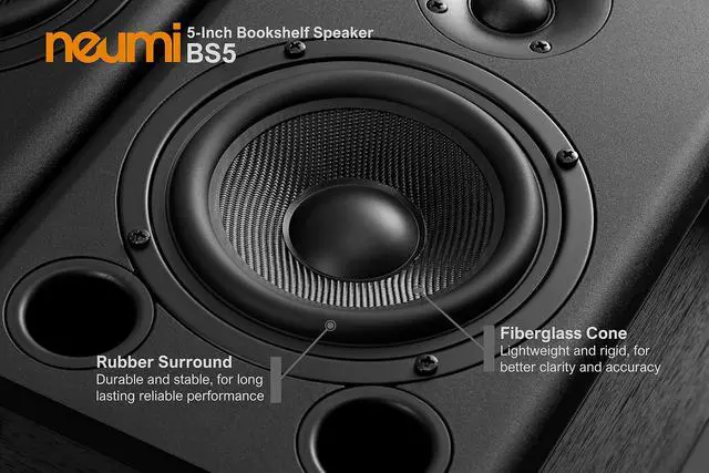 Alt view image 6 of 7 - NEUMI BS5 Passive Bookshelf Speakers, 5-Inch Woofer, Dark Wood, 1 Pair | 1-inch silk dome tweeter, rear ported cabinet, for home theater, stereo music and surround sound