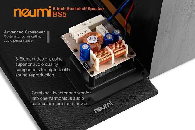 Alt view image 7 of 7 - NEUMI BS5 Passive Bookshelf Speakers, 5-Inch Woofer, Dark Wood, 1 Pair | 1-inch silk dome tweeter, rear ported cabinet, for home theater, stereo music and surround sound