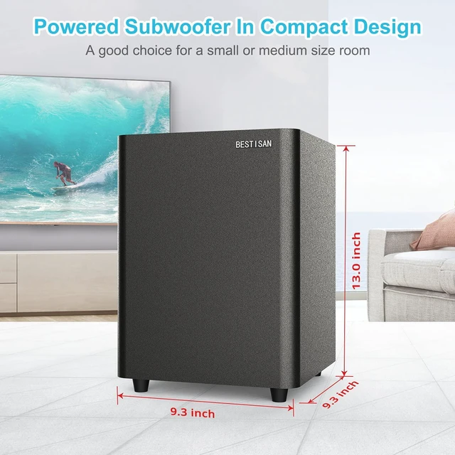 Alt view image 2 of 6 - Powered Subwoofer, Deep Bass Sub, Down Firing Subs, Easy Setup with Home Theater System, Receiver, Speakers, Coaxial Cable Included, RCA, LFE, AUX Input, High-Level Speaker Input & Output