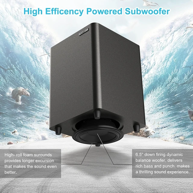 Alt view image 3 of 6 - Powered Subwoofer, Deep Bass Sub, Down Firing Subs, Easy Setup with Home Theater System, Receiver, Speakers, Coaxial Cable Included, RCA, LFE, AUX Input, High-Level Speaker Input & Output