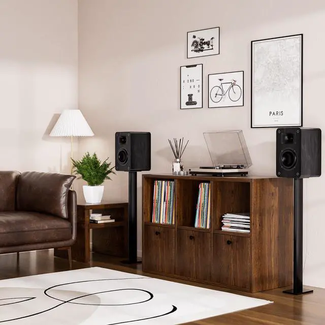 Alt view image 7 of 7 - Passive Bookshelf Speakers for Record Player, Stereo Speakers with 4 Inch Woofer and Silk Dome Horn Tweeter for Turntable, Surround Sound System,PC and TV, Wall Mountable.