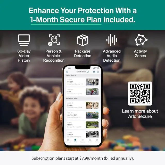Alt view image 4 of 7 - Essential Pan Tilt 2K Security Camera - Wired Plug-in Power, Person Recognition, Package Detection, Animated Preview, 1-Month Trial of Secure Plan, Dual-Band WiFi, Auto Motion Tracking, 2 Cam