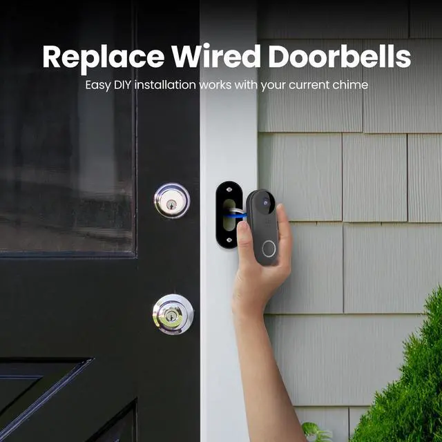 Alt view image 3 of 7 - Doorbell Camera, 2.4 GHz WiFi, No Hub, Two-Way Audio, Motion Detection, Night Vision, 1080p HD, Micro SD Card Storage, Wireless Chime Included, Hardwired, CAM/Door/WiFi