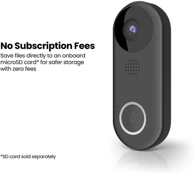 Alt view image 4 of 7 - Doorbell Camera, 2.4 GHz WiFi, No Hub, Two-Way Audio, Motion Detection, Night Vision, 1080p HD, Micro SD Card Storage, Wireless Chime Included, Hardwired, CAM/Door/WiFi