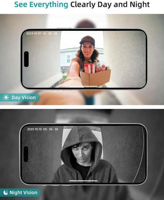 Alt view image 2 of 7 - Doorbell Camera Wireless - 2K Video Doorbell with Chime, 2 Way Audio, Voice Changer, 30s Voice Message, Anti-Theft, AI Detection, Cloud Storage, 2.4GHz WiFi, Battery Powered, Work with Alexa