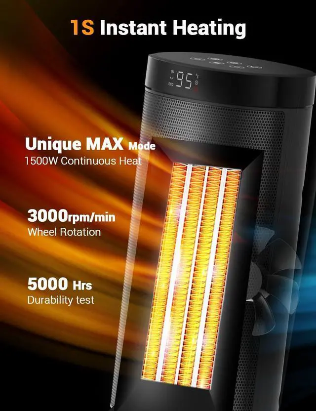 Alt view image 2 of 7 - Space Heater for Indoor Use, 1500W Fast Heating, Electric & Portable Ceramic Heaters with Thermostat, 5 Modes, 24Hrs Timer, 80°Oscillating Room Heater with Remote, Safe for Office Bedroom Use