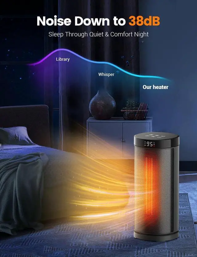 Alt view image 4 of 7 - Space Heater for Indoor Use, 1500W Fast Heating, Electric & Portable Ceramic Heaters with Thermostat, 5 Modes, 24Hrs Timer, 80°Oscillating Room Heater with Remote, Safe for Office Bedroom Use