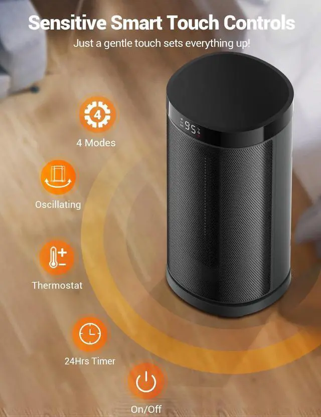 Alt view image 5 of 7 - Space Heater for Indoor Use, 1500W Fast Heating, Electric & Portable Ceramic Heaters with Thermostat, 5 Modes, 24Hrs Timer, 80°Oscillating Room Heater with Remote, Safe for Office Bedroom Use