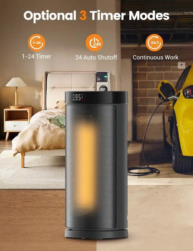 Alt view image 7 of 7 - Space Heater for Indoor Use, 1500W Fast Heating, Electric & Portable Ceramic Heaters with Thermostat, 5 Modes, 24Hrs Timer, 80°Oscillating Room Heater with Remote, Safe for Office Bedroom Use