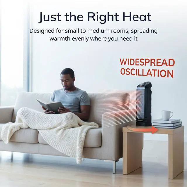 Alt view image 2 of 7 - Oscillating Ceramic Space Heater for Home with Overheat Protection, Thermostat, and 3 Speeds, 15.7 Inches, Black, 1500W, CT16450, Small, 4 Pounds