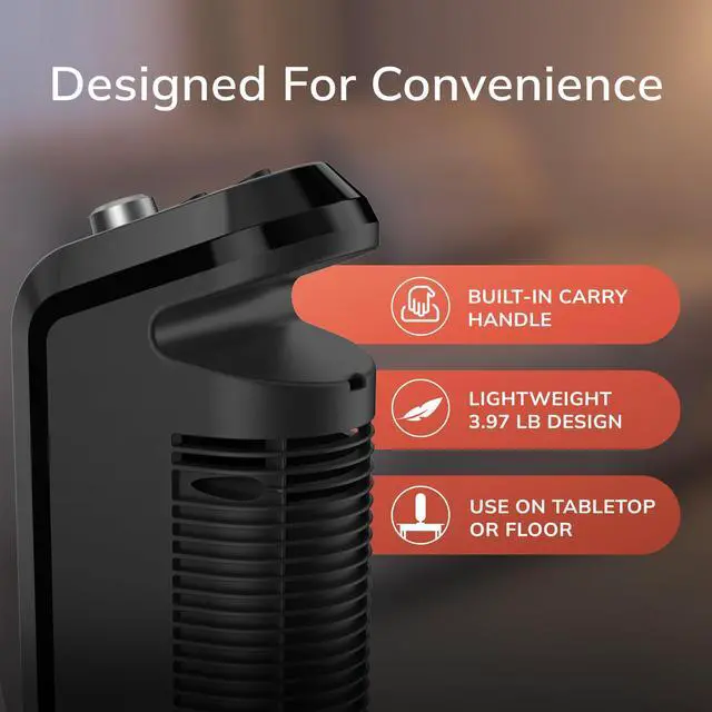 Alt view image 5 of 7 - Oscillating Ceramic Space Heater for Home with Overheat Protection, Thermostat, and 3 Speeds, 15.7 Inches, Black, 1500W, CT16450, Small, 4 Pounds