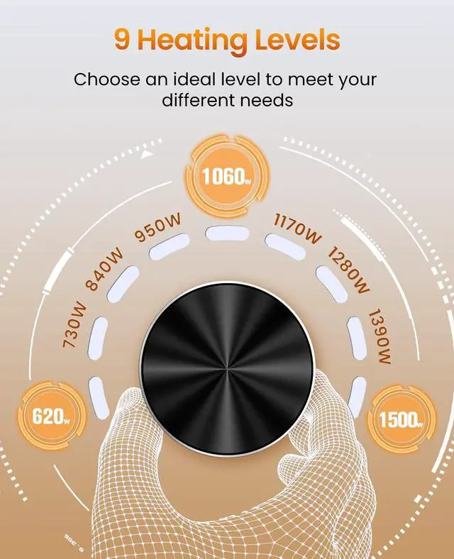 Alt view image 3 of 7 - Outdoor Electric Patio Heater, 42in Infrared Heater with Remote, 9 Heat Levels, 9H Timers, 1500W Instant Heating, Safety Lock, Tip-Over & Overheat Protection, IPX5 Waterproof Tower Space Heater