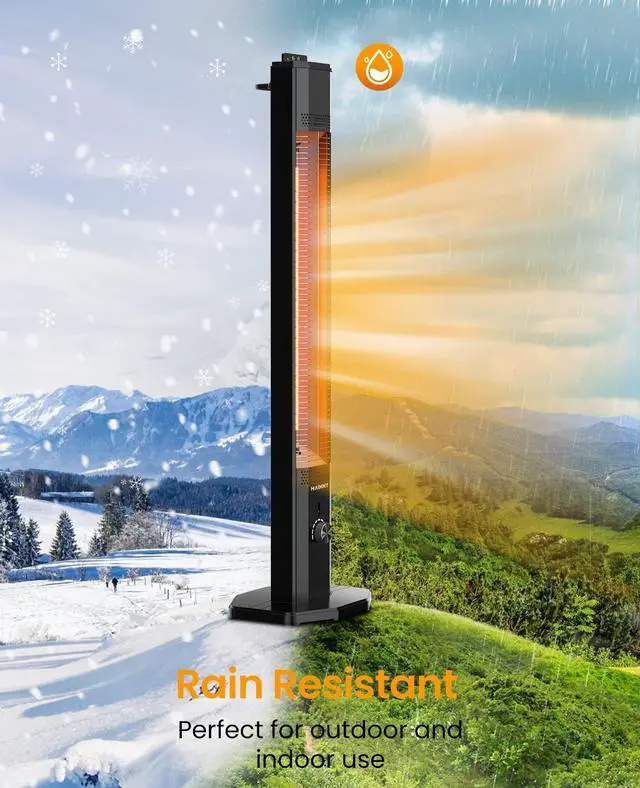 Alt view image 7 of 7 - Outdoor Electric Patio Heater, 42in Infrared Heater with Remote, 9 Heat Levels, 9H Timers, 1500W Instant Heating, Safety Lock, Tip-Over & Overheat Protection, IPX5 Waterproof Tower Space Heater