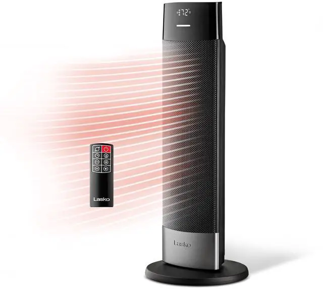 Main image of Ellipse Ceramic Tower Heater for Home with Tip-Over Switch, Digital Display, Thermostat, Wide Oscillation, Remote, Timer, For Bedroom, Office, Living Room, Den, 24 Inches, 1500W, Black, CT24950