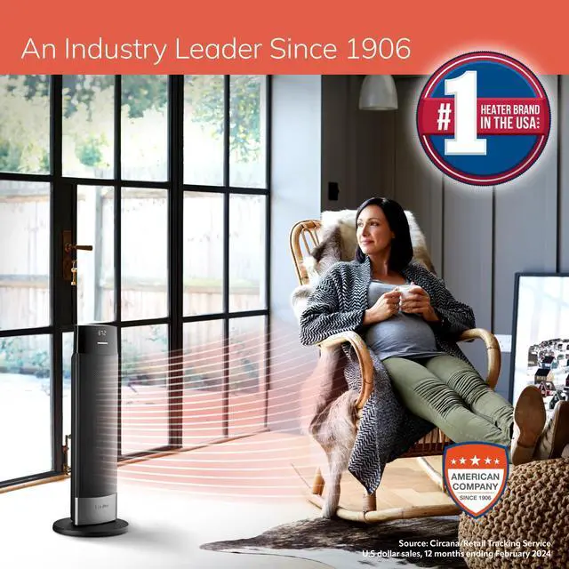 Alt view image 6 of 7 - Ellipse Ceramic Tower Heater for Home with Tip-Over Switch, Digital Display, Thermostat, Wide Oscillation, Remote, Timer, For Bedroom, Office, Living Room, Den, 24 Inches, 1500W, Black, CT24950