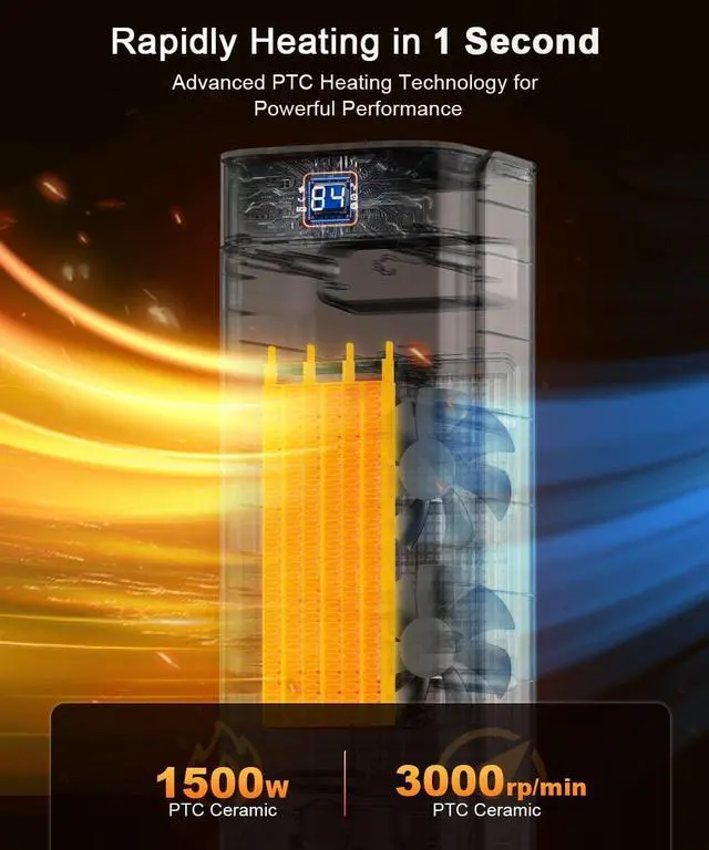 Alt view image 2 of 6 - Space Heater for Indoor Use, 1500W Electric & Portable Ceramic Heaters with 80°Oscillating, Thermostat, 5 Modes, 24Hrs Timer, Room Heater with Remote, Fast Heating Safe for Office Bedroom Use