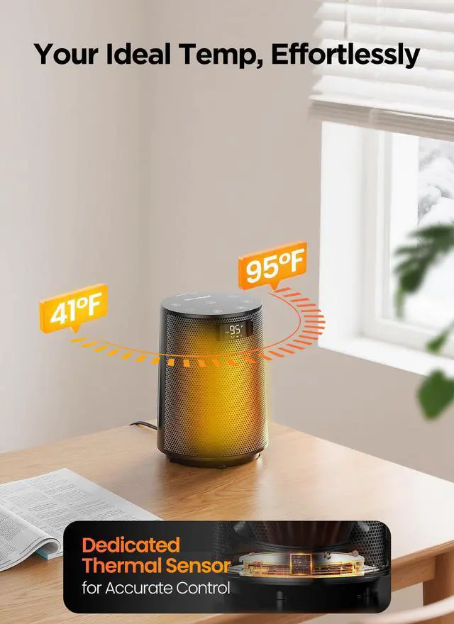 Alt view image 3 of 7 - Space Heater, Electric Portable Heaters for Indoor Use with Thermostat and Remote, 70°Oscillation, Digital Display, 12H Timer, 1500W PTC Ceramic Fast Safety Heat for Office Bedroom Home Desk