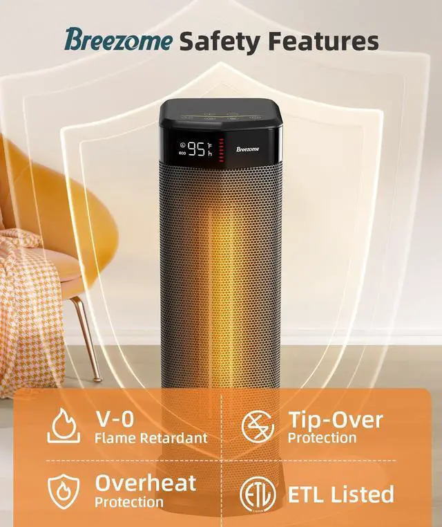 Alt view image 7 of 7 - Space Heater for Indoor Use, 1500W Fast Heating PTC Ceramic Electric Heater with Thermostat, 90°Oscillating, 24H Timer, Ideal for Home Office Bedroom