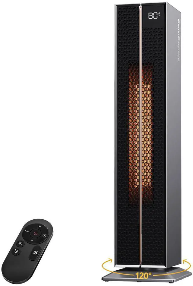 Main image of Electric Heaters for Indoor Use, 32 Space Heater Large Room with Remote, 120° Oscillation, 5 Heat Levels, 3 Modes, Multiple Safety Protections, 1500W Ceramic Tower Heater for Bedroom, Silver